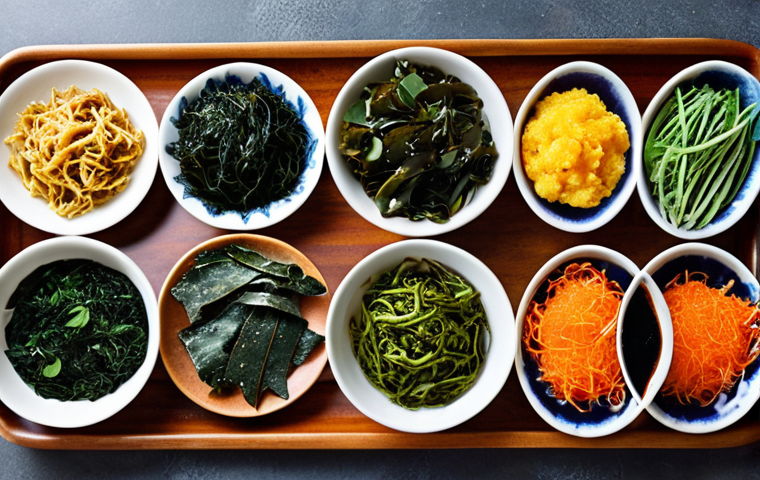 **Image of diverse sea vegetables (kelp, nori, etc.) arranged attractively on a plate or in bowls.** Focus on vibrant colors and textures. The image should convey the message of nutritious and delicious food.
